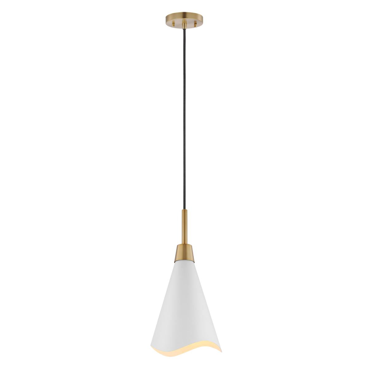 60-7471 TANGO 1 LIGHT SMALL PENDANT Tango; 1 Light; Small Pendant; Matte White with Burnished Brass - Cheap-Us