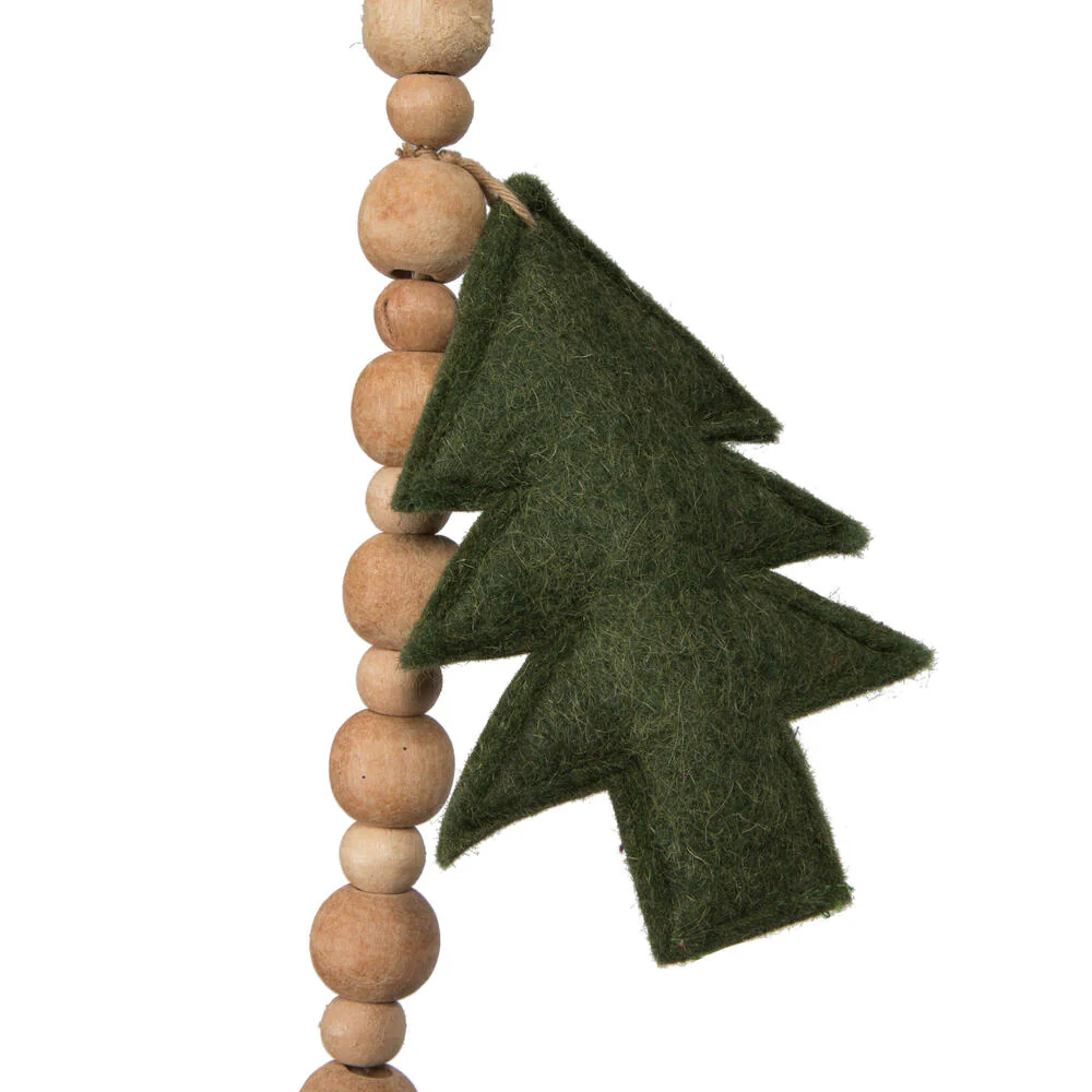 Vickerman 5' Green Felt Tree and Natural Wood Bead Garland. - Cheap-Us