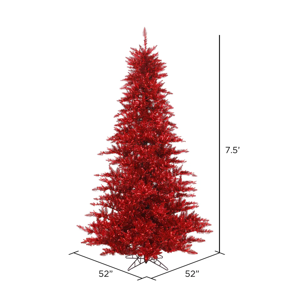 Vickerman 7.5' Tinsel Red Fir Artificial Christmas Tree Unlit - Cheap-Us
