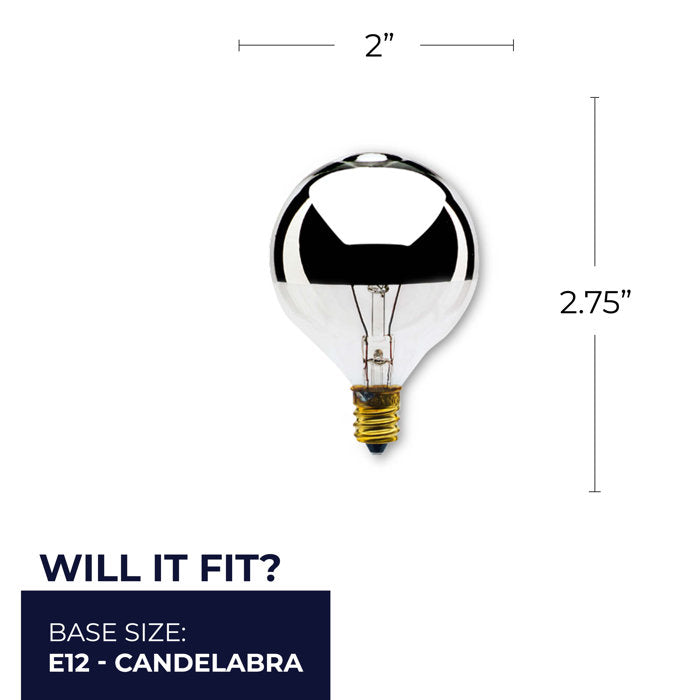 Bulbrite Pack of (25) 25 Watt Dimmable Half Chrome G16.5 Candelabra (E12) Incandescent Bulb - Cheap-Us
