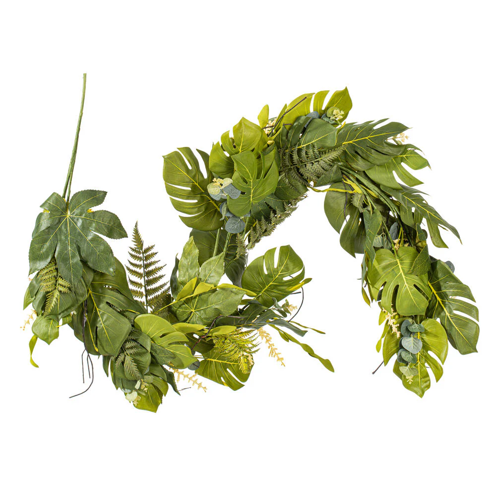 Vickerman 6'Artificial Green Mixed Jungle Foliage Garland. Combination of leaves. - Cheap-Us
