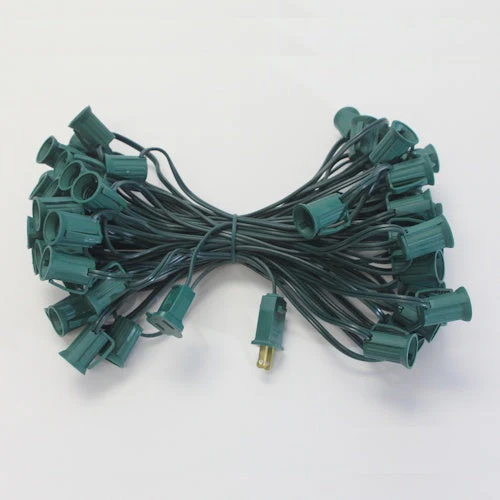 Empty Christmas Light String Set, C7 Shape, 12 Foot, Candelabra Base, Green Wire, 25 Light Holder with 12