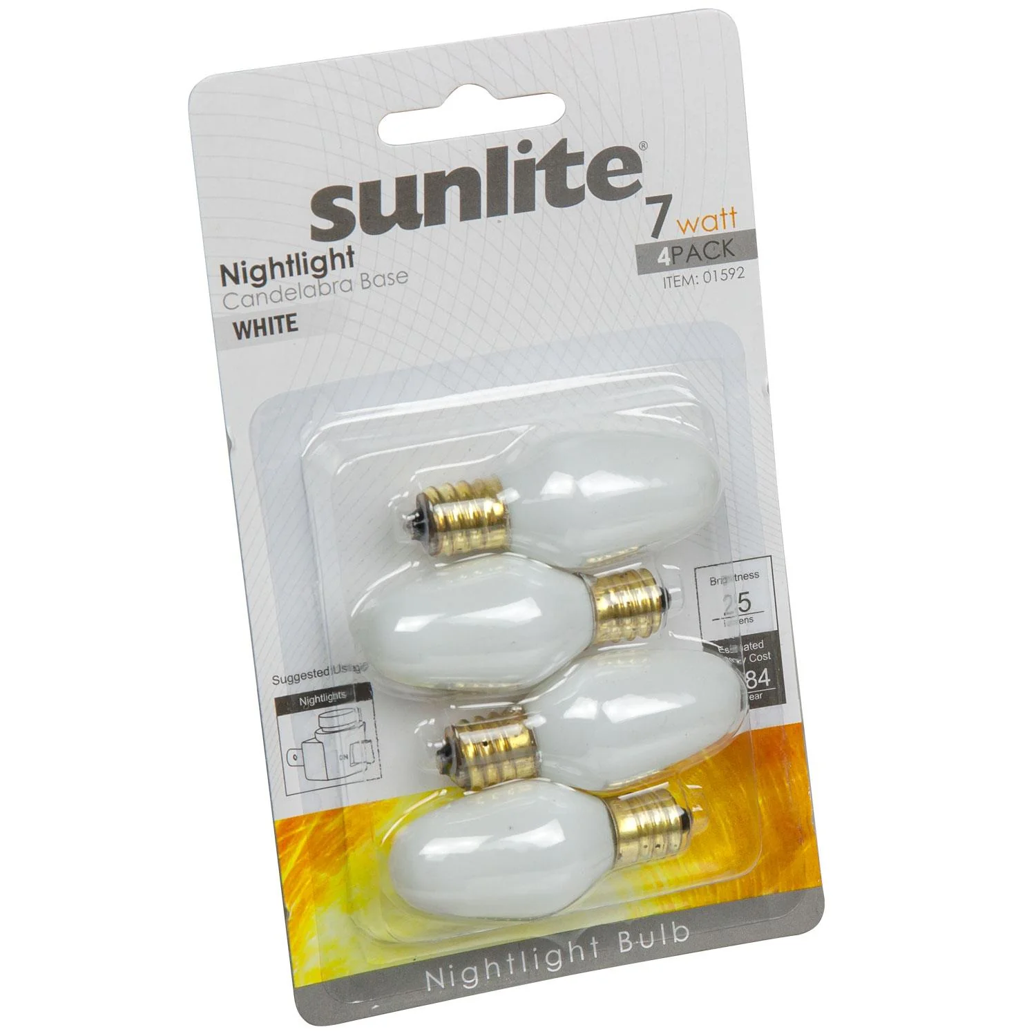 4 Pack Sunlite 7 Watt C7 Night Light, Candelabra Base, White - Cheap-Us