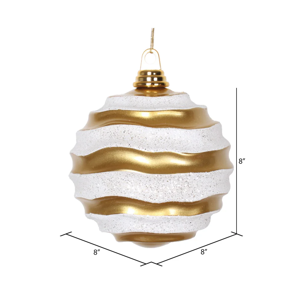 Vickerman 8' Gold and Silver Stripe Candy Finish Wave Ball Christmas Ornament with Glitter Accents - Cheap-Us