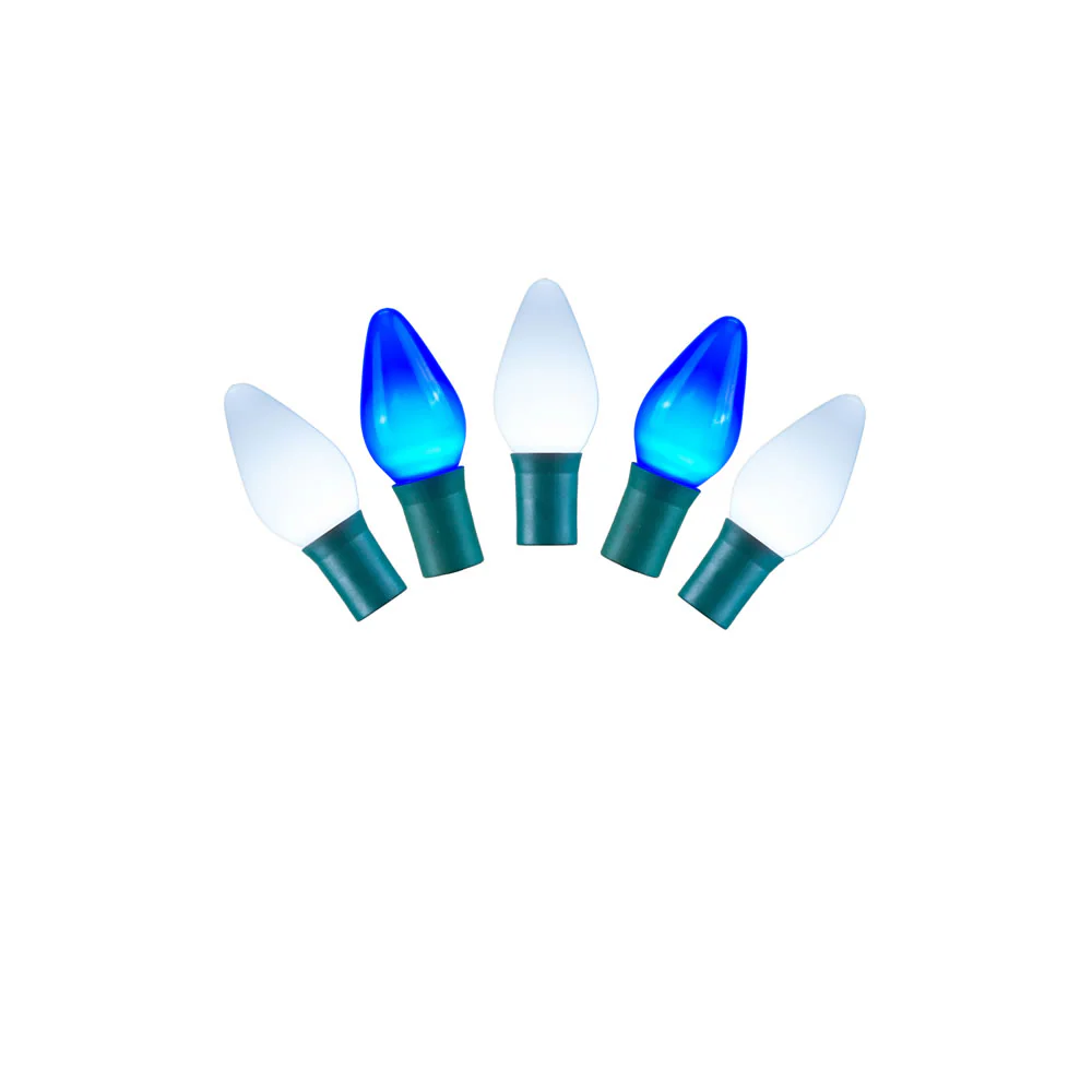 Vickerman 25 Blue-White Ceramic C7 LED Light on Green Wire, 16' Christmas Single Mold Light Strand- 2 Pack - Cheap-Us