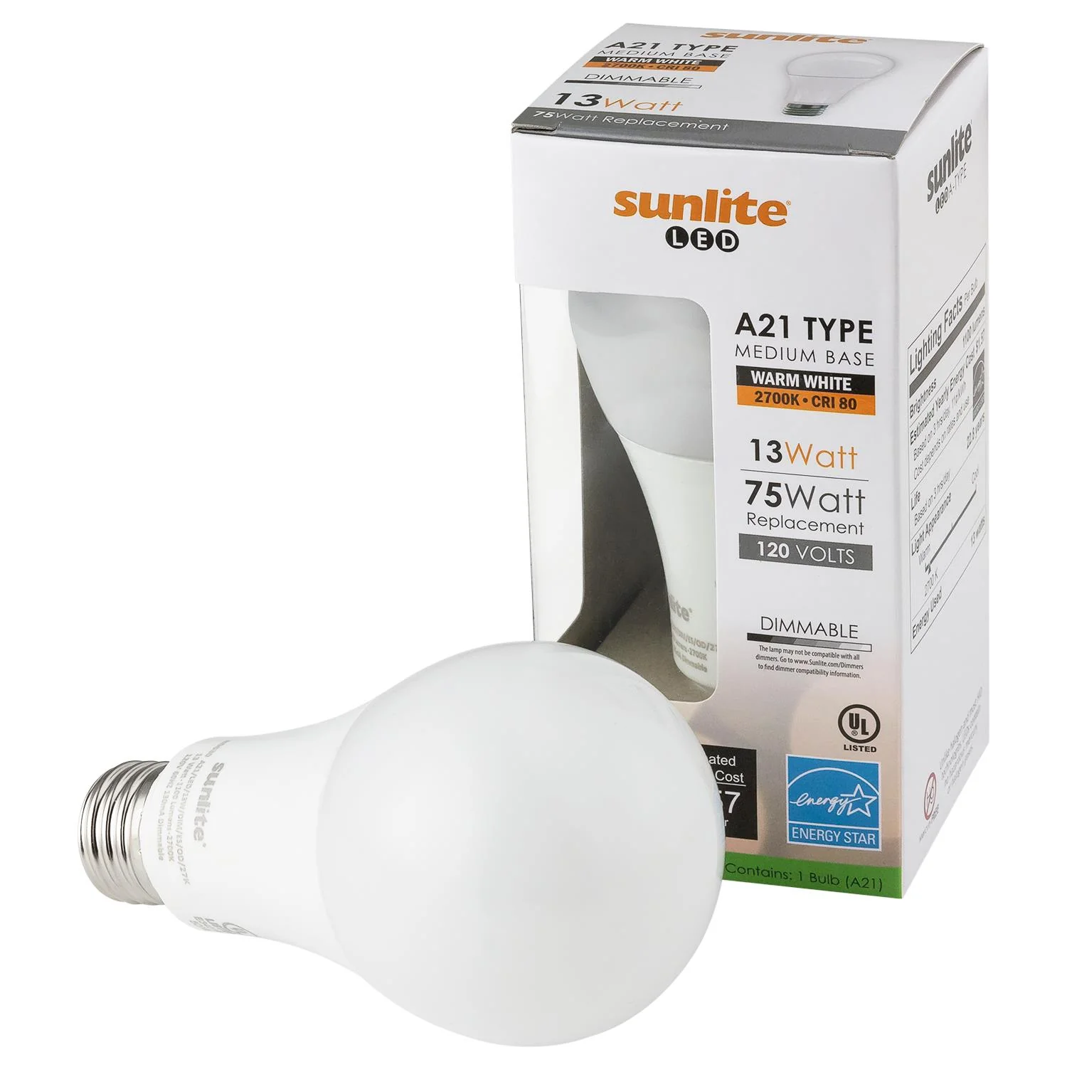 Sunlite LED A Type Household 13W (75W Equivalent) Light Bulb Medium (E26) Base, Warm White - Cheap-Us