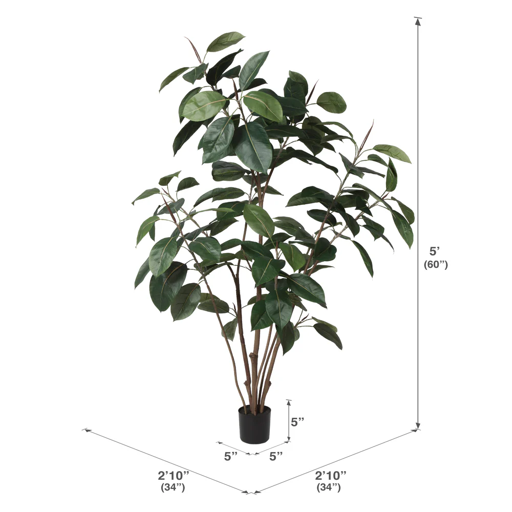 Vickerman 5' Potted Artificial Green Rubber Tree. - Cheap-Us