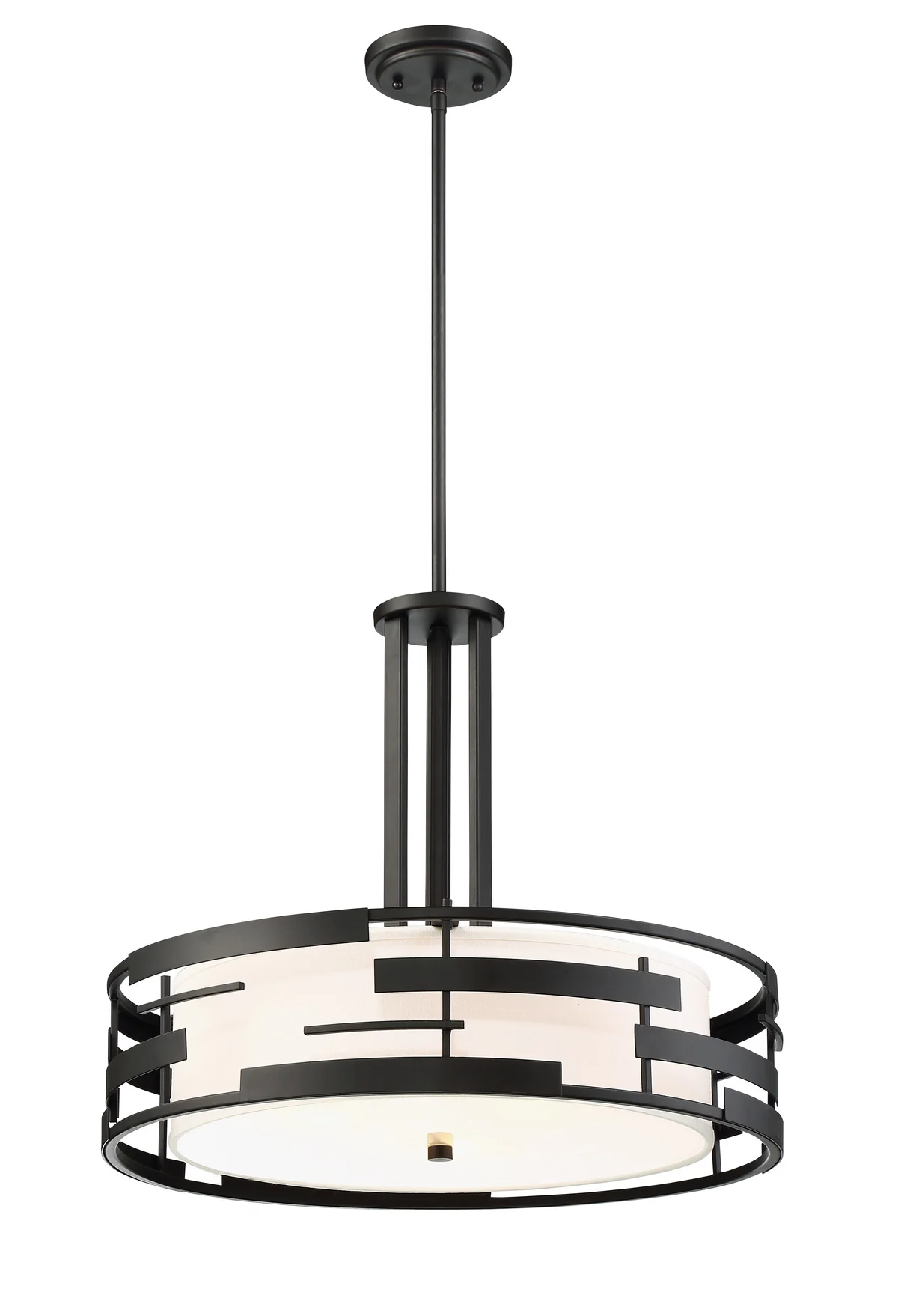 60-6435 LANSING 3 LIGHT PENDANT Lansing - 3 Light Pendant with White Fabric Shade & Opal Diffuser - Midnight Bronze Finish - Cheap-Us