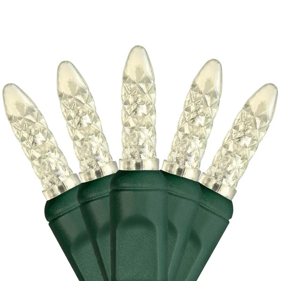 50-LITE RECTIFIED M5 LED LIGHT SET; WARM WHITE BULBS; GREEN WIRE, Approx. 25' 8