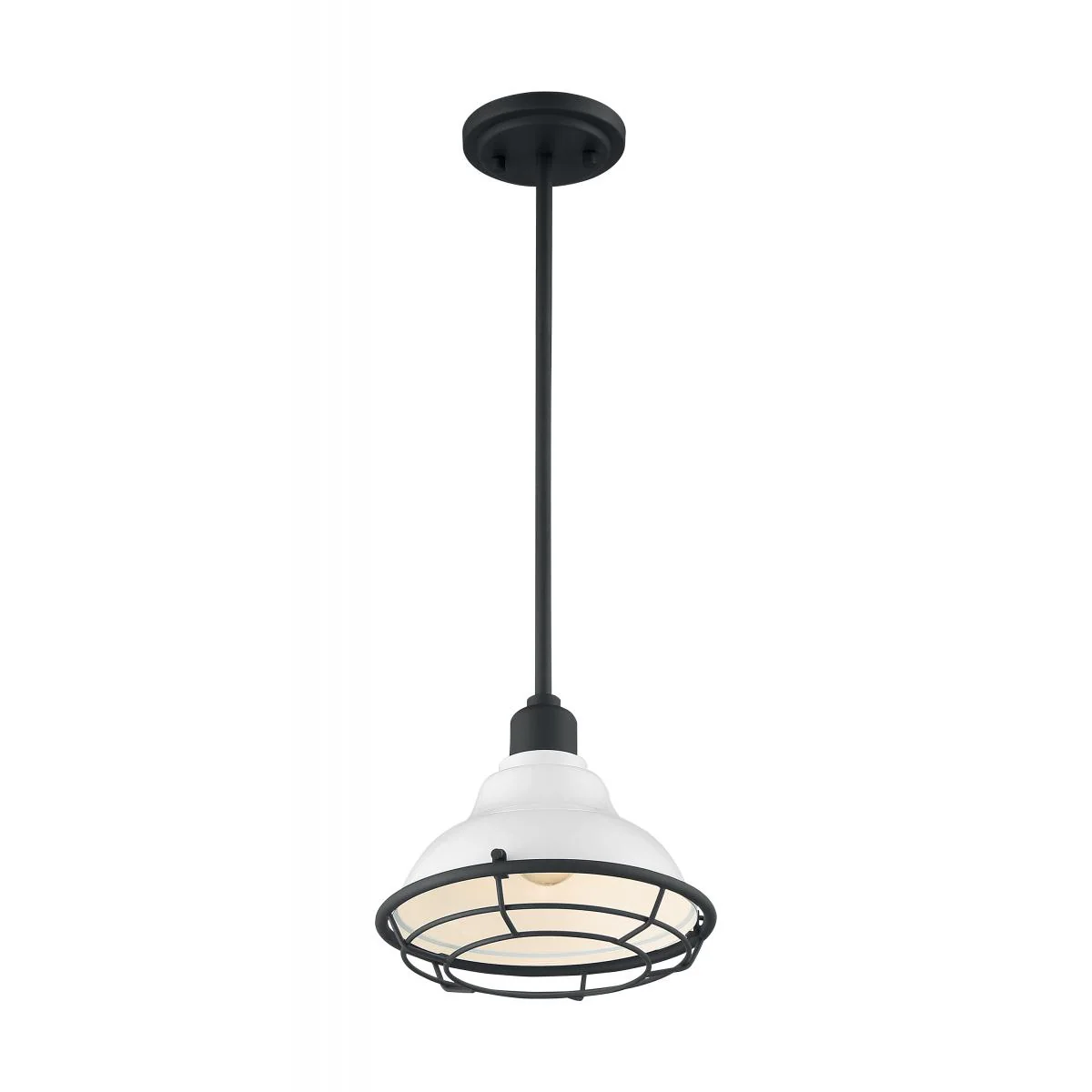 60-7023 NEWBRIDGE 1LT SMALL PENDANT Newbridge - 1 Light Pendant with- Gloss White and Black Accents Finish - Cheap-Us