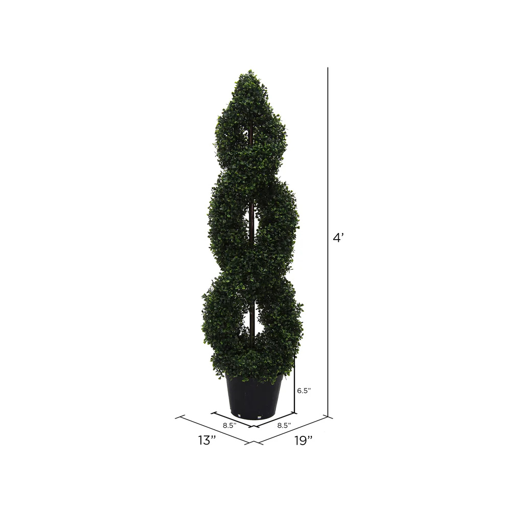 Vickerman 4' Artificial Green Boxwood Double Spiral Topiary Black Plastic Pot. - Cheap-Us
