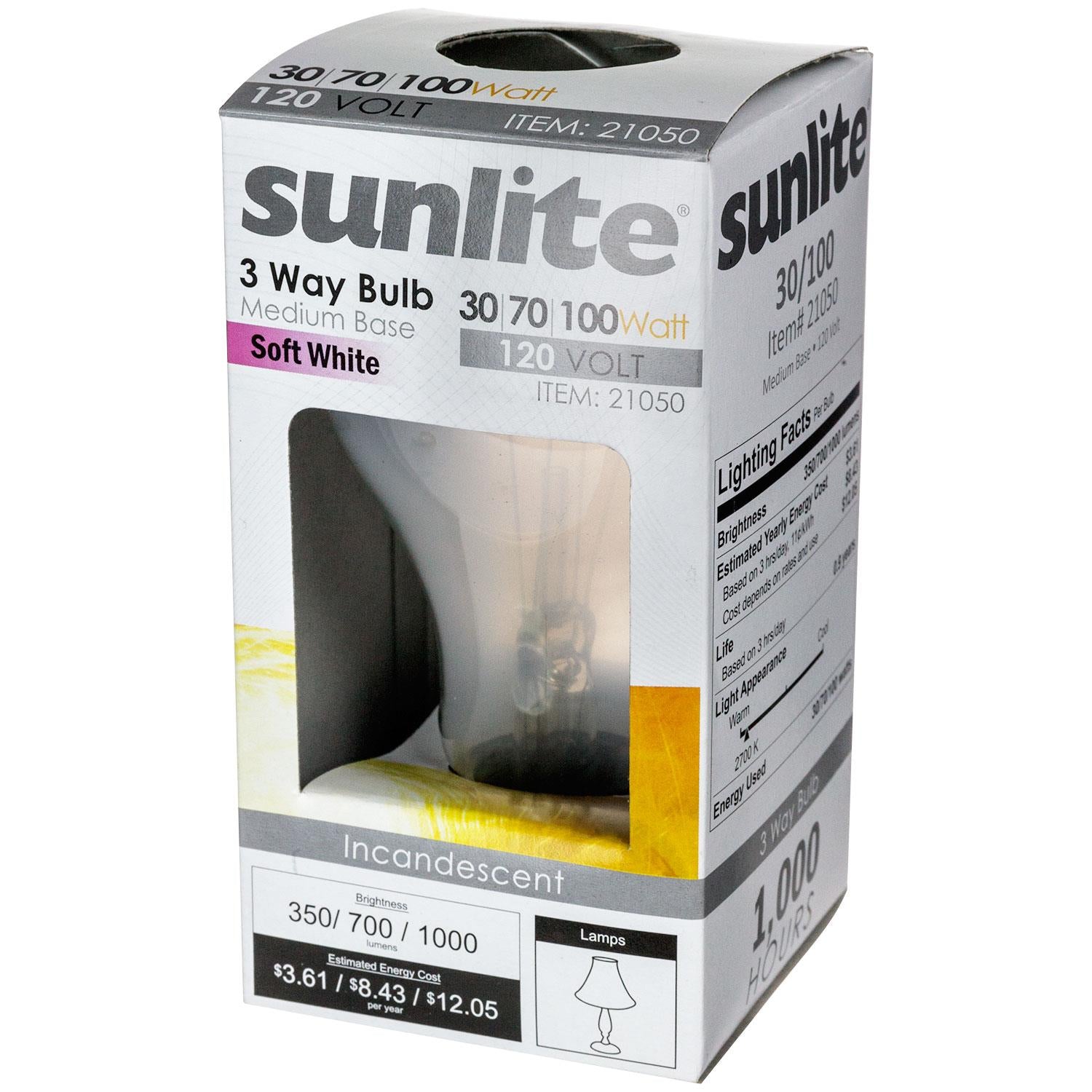 Sunlite 30-70-100 Watt A21 3-Way, Medium Base, White - Cheap-Us
