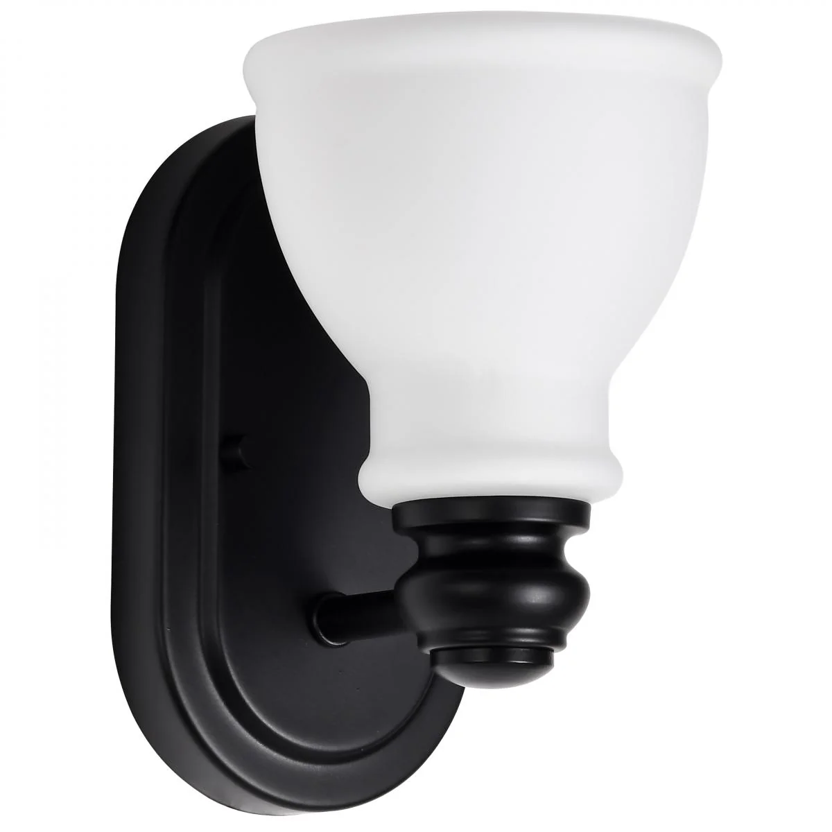 60-8021 RUSSEL 1 LIGHT VANITY Russel; 1 Light Vanity; Matte Black with Satin White Glass - Cheap-Us