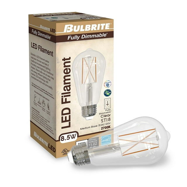 Bulbrite Pack of (2) 8.5 Watt Dimmable Clear ST18 LED Light Bulbs with Medium (E26) Base, 2700K Warm White Light, 850 Lumens - Cheap-Us