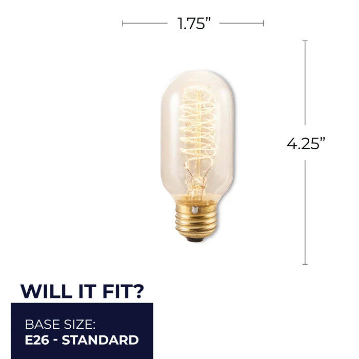 BULBRITE INCANDESCENT T14 MEDIUM SCREW (E26) 40W DIMMABLE NOSTALGIC LIGHT BULB 2200K/AMBER 4PK (134014) - Cheap-Us