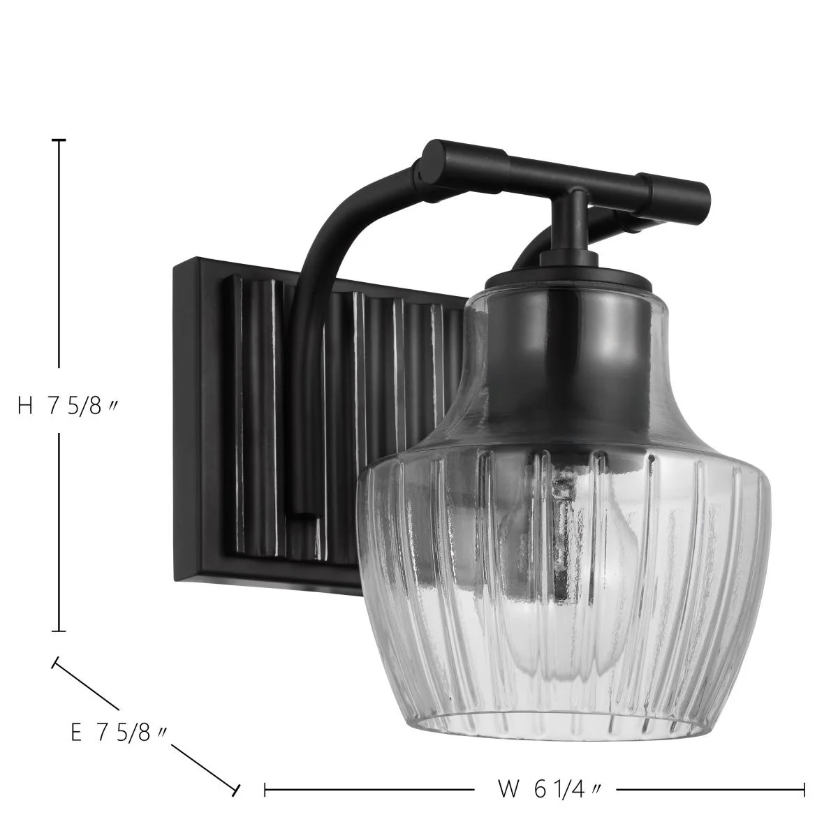 60-7701 DESTIN 1LT VANITY Destin; 1 Light Vanity; Medium Base; 60 Watt; Black And Silver Finish; Clear Ribbed Glass - Cheap-Us