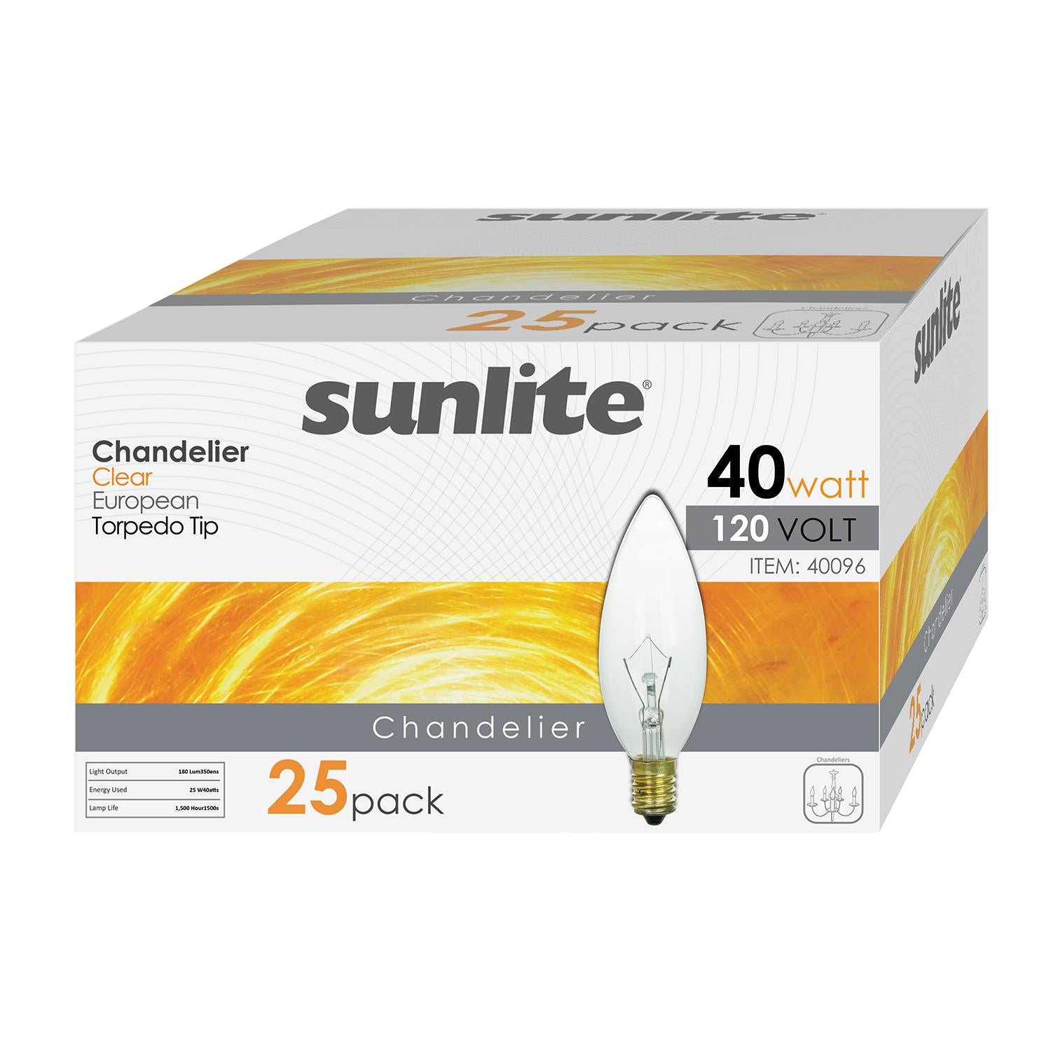 Sunlite 40 Watt Torpedo Tip Chandelier , European Base, Clear - Cheap-Us