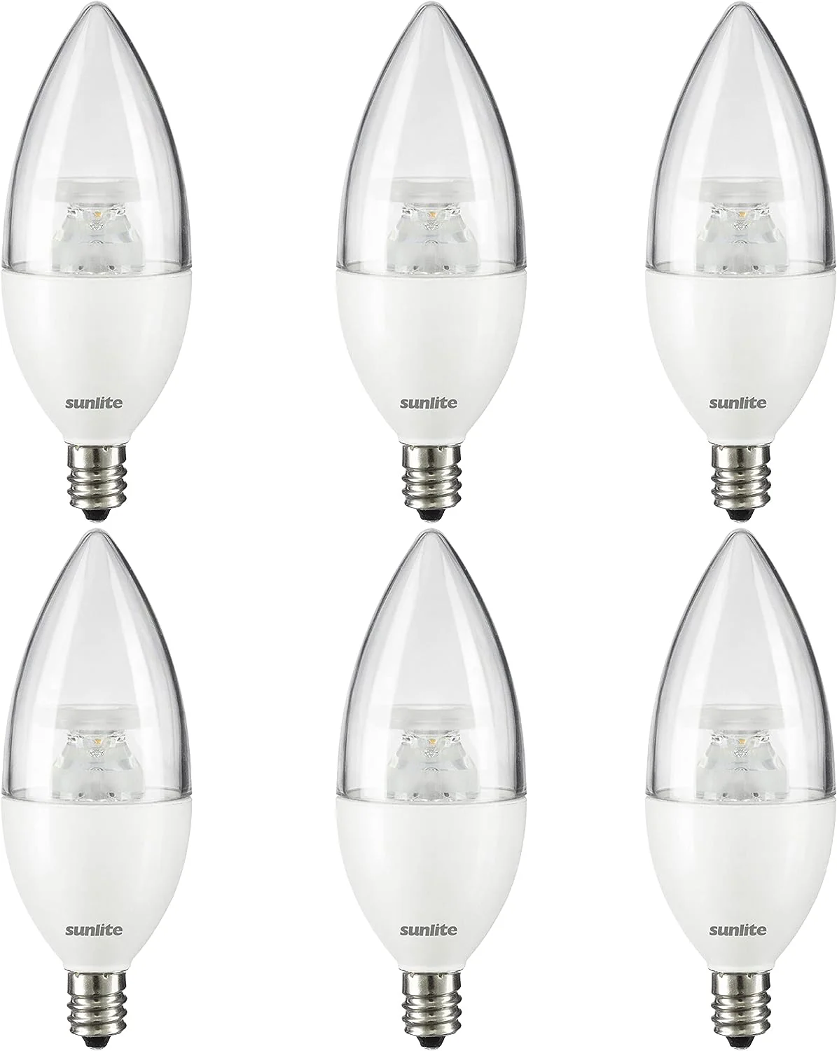 LED B11 Clear Torpedo Tip Chandelier Light Bulb, 7 Watts (60W Equivalent) 500 Lumens, Candelabra E12 Base, Dimmable Energy Star and ETL Certified, 4000K Cool White, 6 Count - Cheap-Us