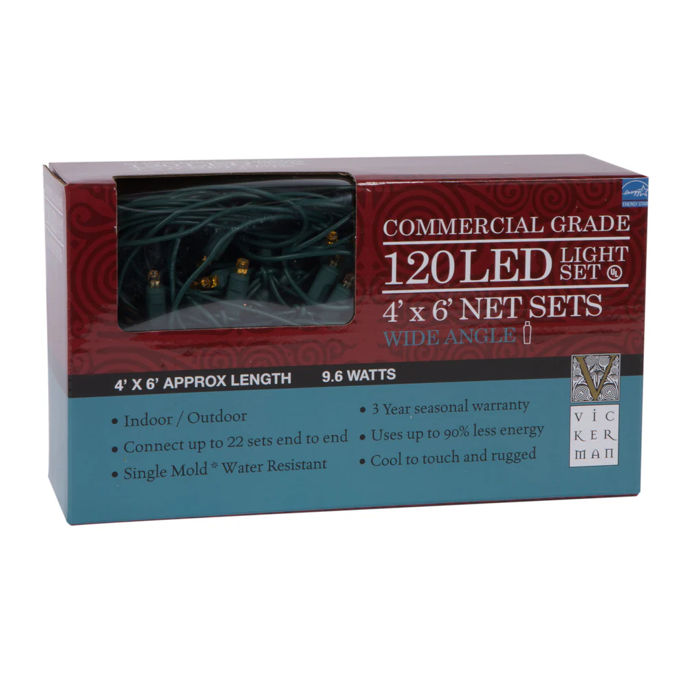 Vickerman 120 Orange Wide Angle Twinkle LED Christmas Net Light Set Green Wire - Cheap-Us