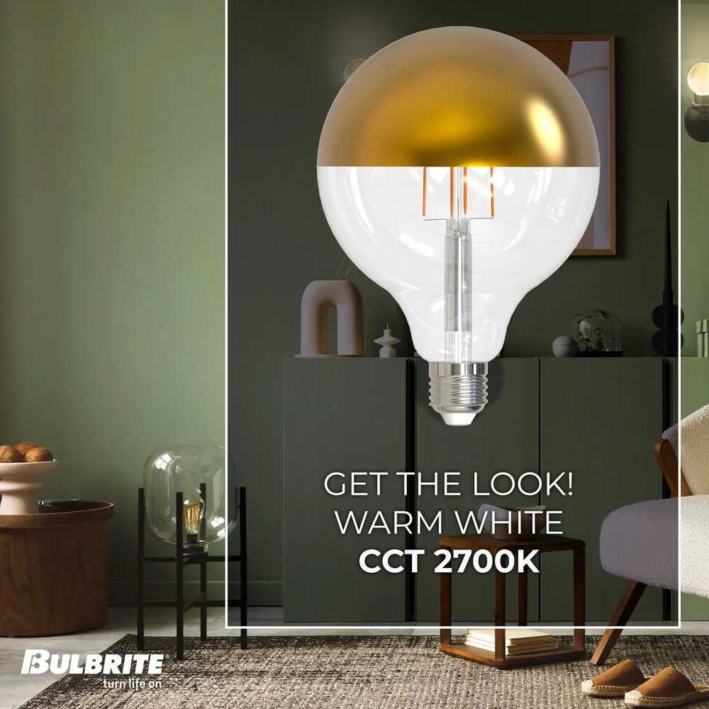 Bulbrite LED Filament Pack of (4) 6 Watt Dimmable G40 Light Bulbs with a Half Gold Finish and Medium (E26) Base - 2700K (Warm White Light), 500 Lumens - Cheap-Us
