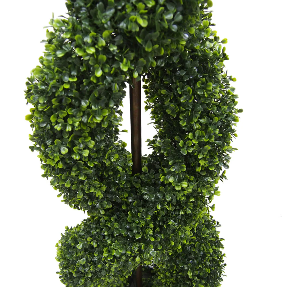 Vickerman 5' Artificial Green Boxwood Double Spiral Topiary Black Plastic Pot. - Cheap-Us