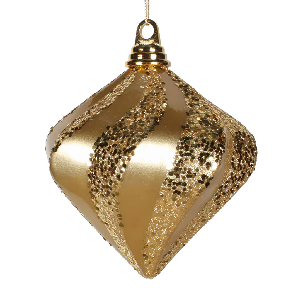 Vickerman 6'' Gold Candy/Glitter Swirl Diamond Christmas Ornament - Cheap-Us
