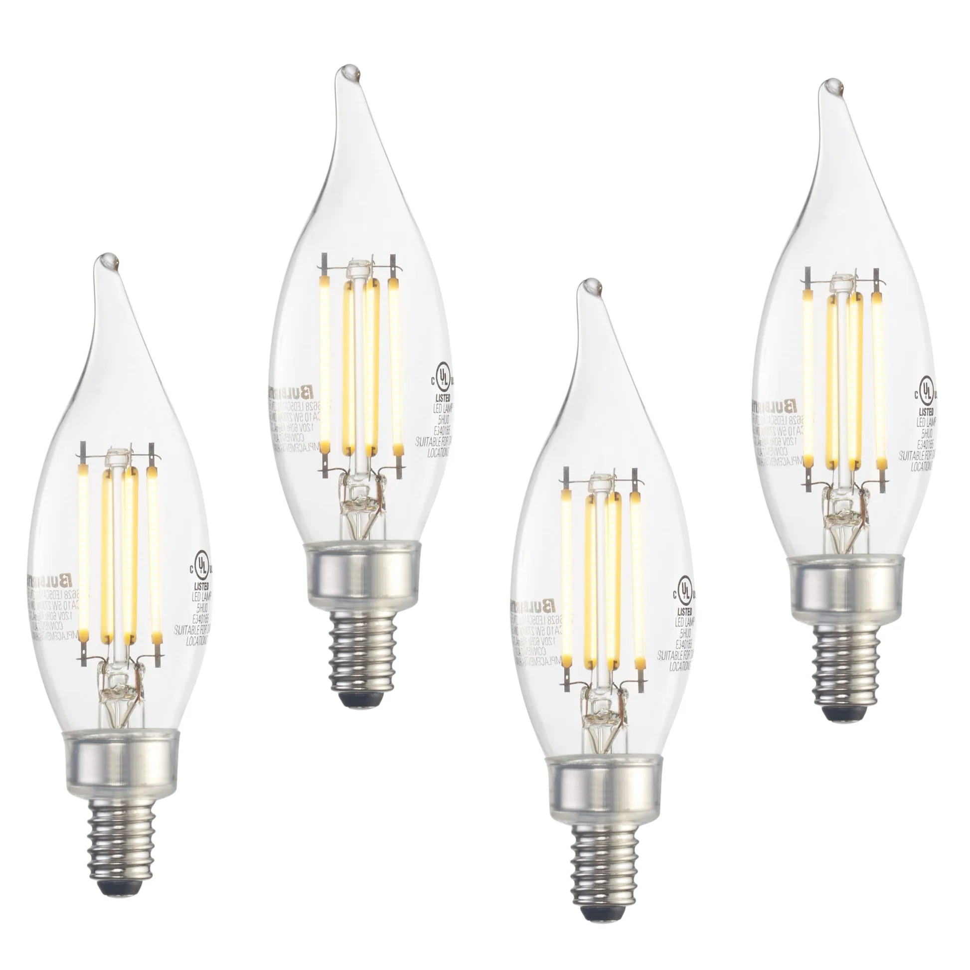 BULBRITE LED CA10 CANDELABRA SCREW (E12) 5W FULLY COMPATIBLE DIMMING FILAMENT LIGHT BULB 2700K/WARM WHITE 60W INCANDESCENT EQUIVALENT 4PK (776628) - Cheap-Us