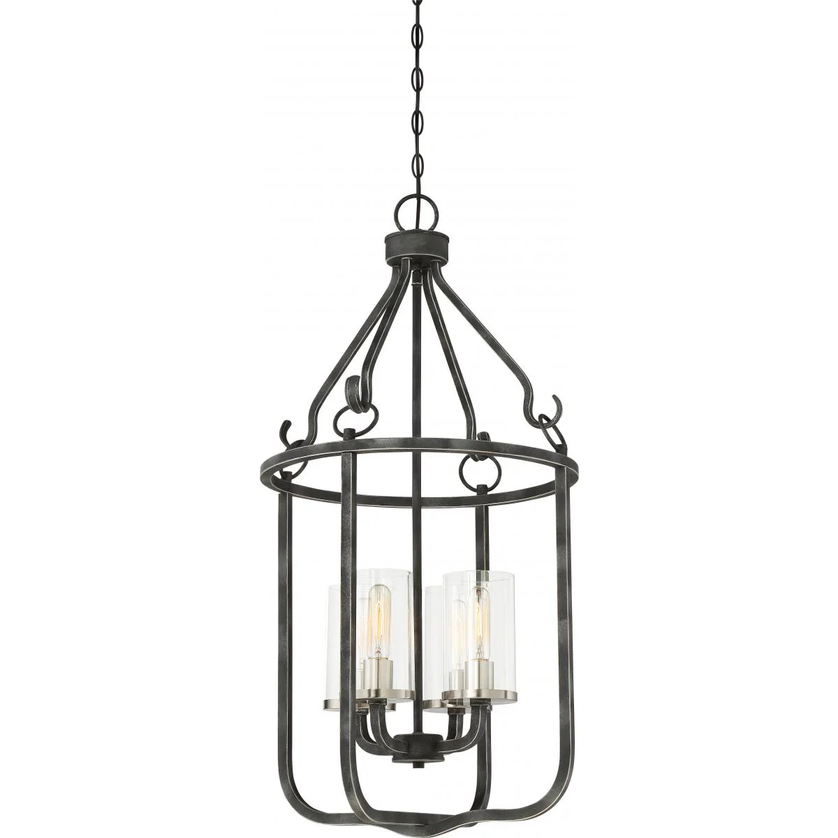 60-6127 SHERWOOD 4 LT CAGED PEND Sherwood - 4 Light Caged Pendant with Clear Glass -Iron Black Finish with Brushed Nickel Accents - Cheap-Us