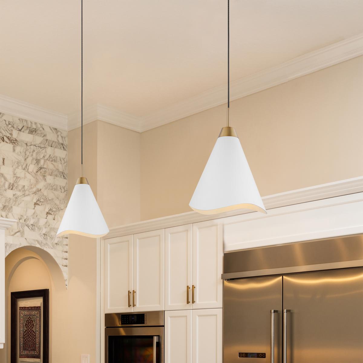 60-7477 TANGO 1 LIGHT LARGE PENDANT Tango; 1 Light; Large Pendant; Matte White with Burnished Brass - Cheap-Us