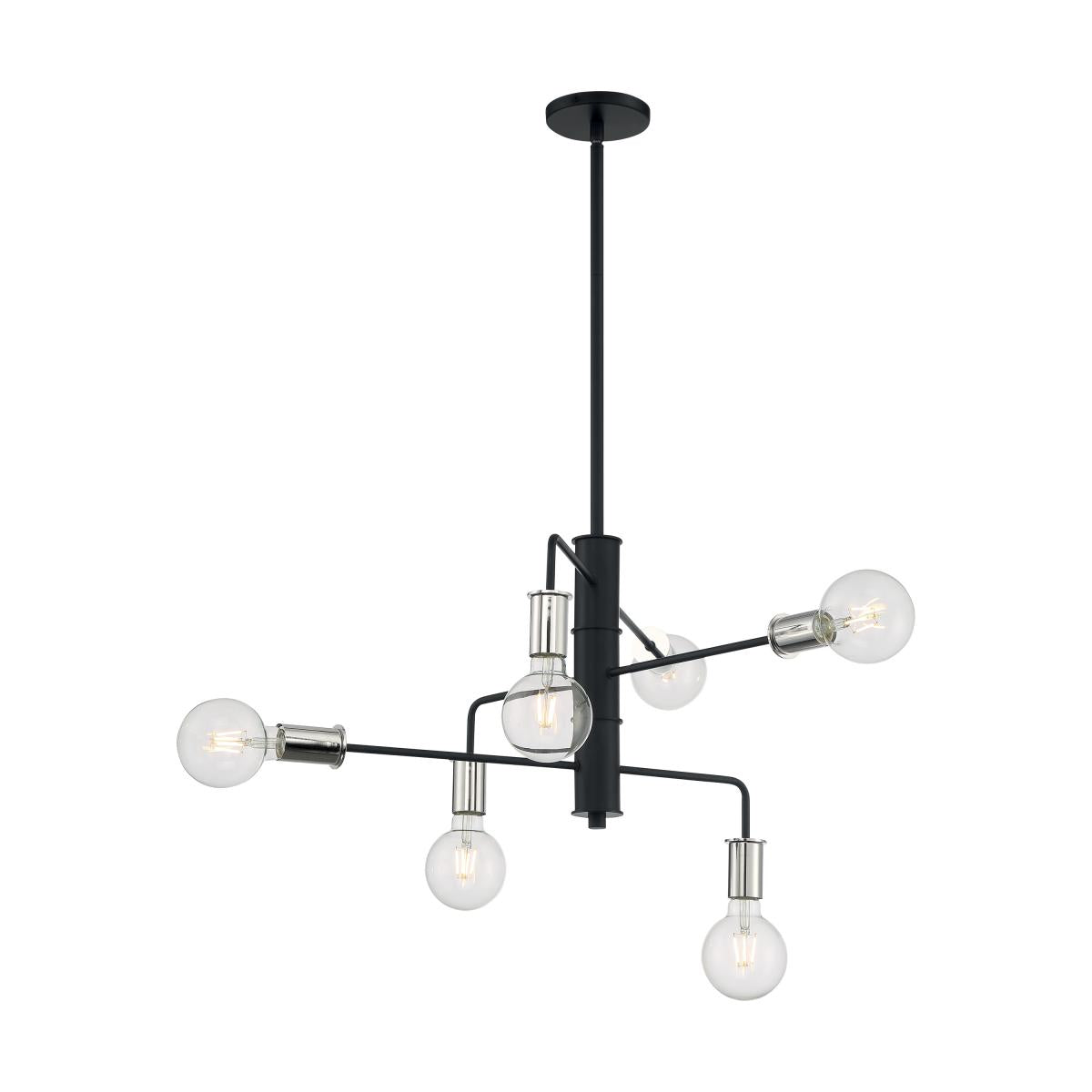 Satco Nuvo Ryder 6 Light Chandelier - 60W - 120V - Medium Base - Black Finish - Cheap-Us