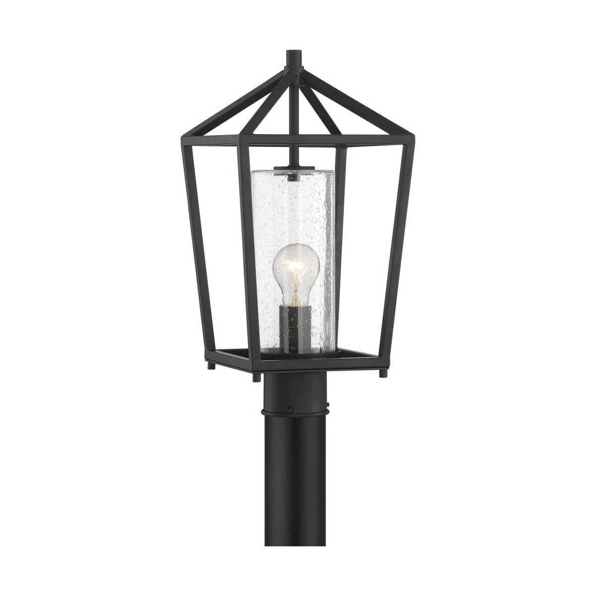 60-6595 HOPEWELL 1 LT POST LANTERN Hopewell- 1 Light Post Lantern - with Clear Seeded Glass - Matte Black Finish - Cheap-Us
