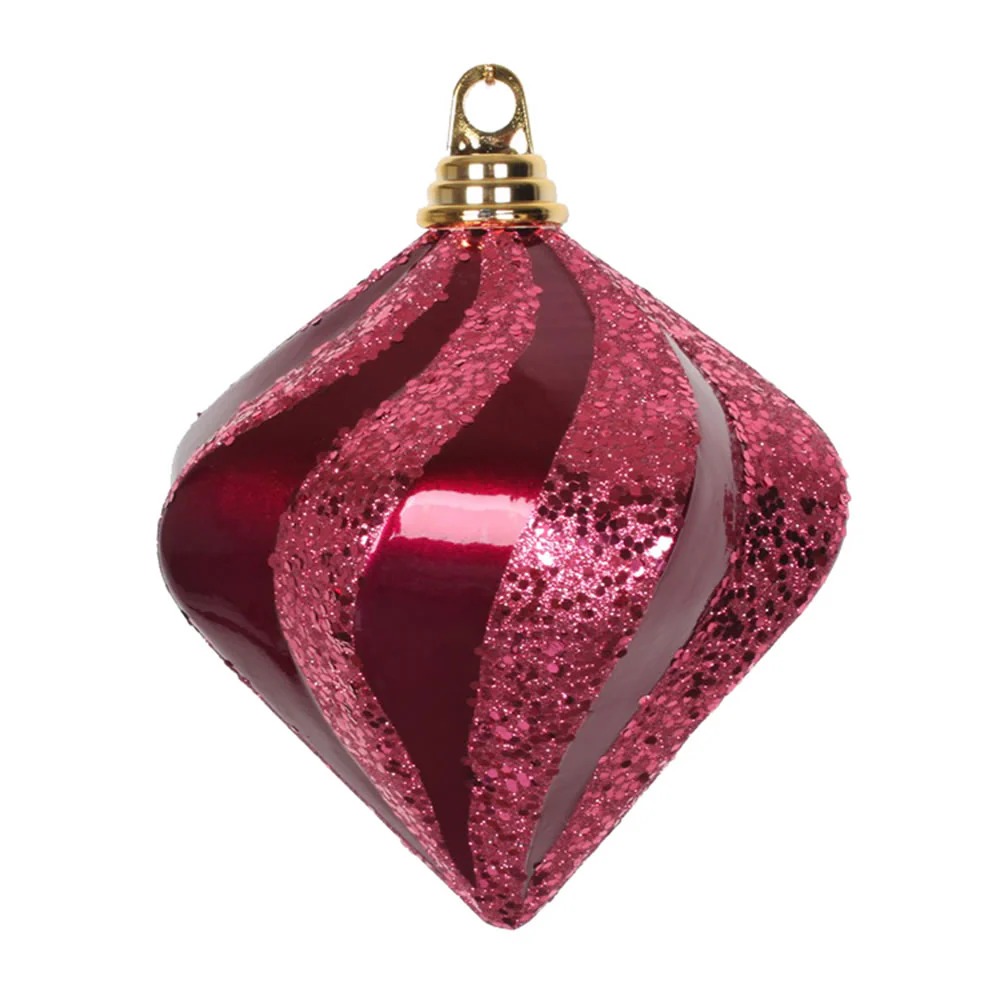 Vickerman 6'' Fuschia Candy/Glitter Swirl Diamond Christmas Ornament - Cheap-Us