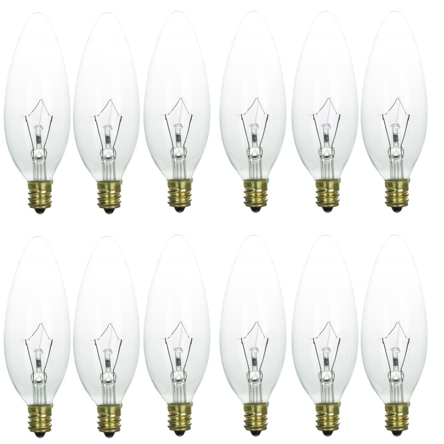 Sunlite 25 Watt Torpedo Tip Chandelier, Candelabra Base, Clear - Cheap-Us