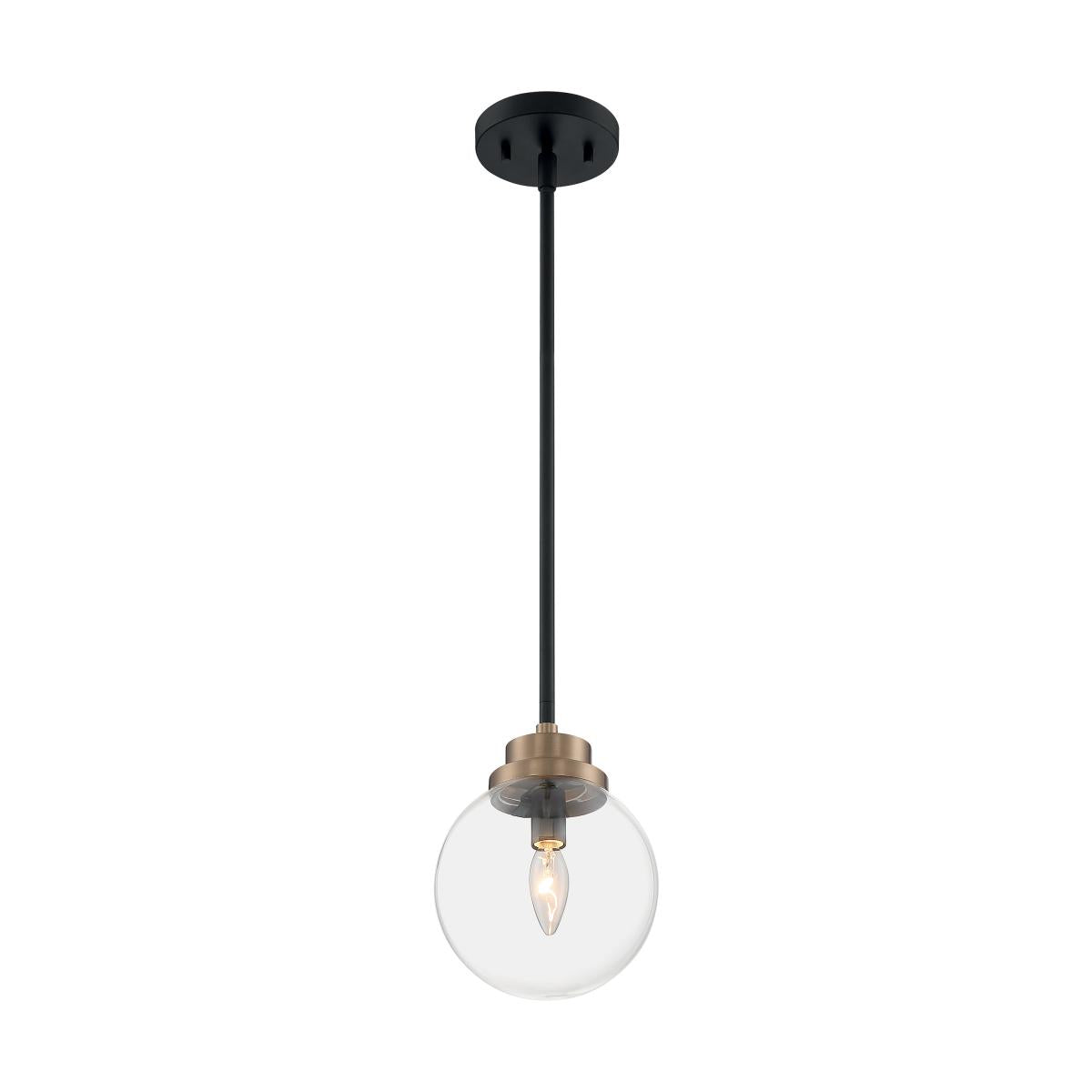 60-7121 AXIS 1 LIGHT PENDANT Axis - 1 Light Pendant with Clear Glass - Matte Black and Brass Accents Finish - Cheap-Us