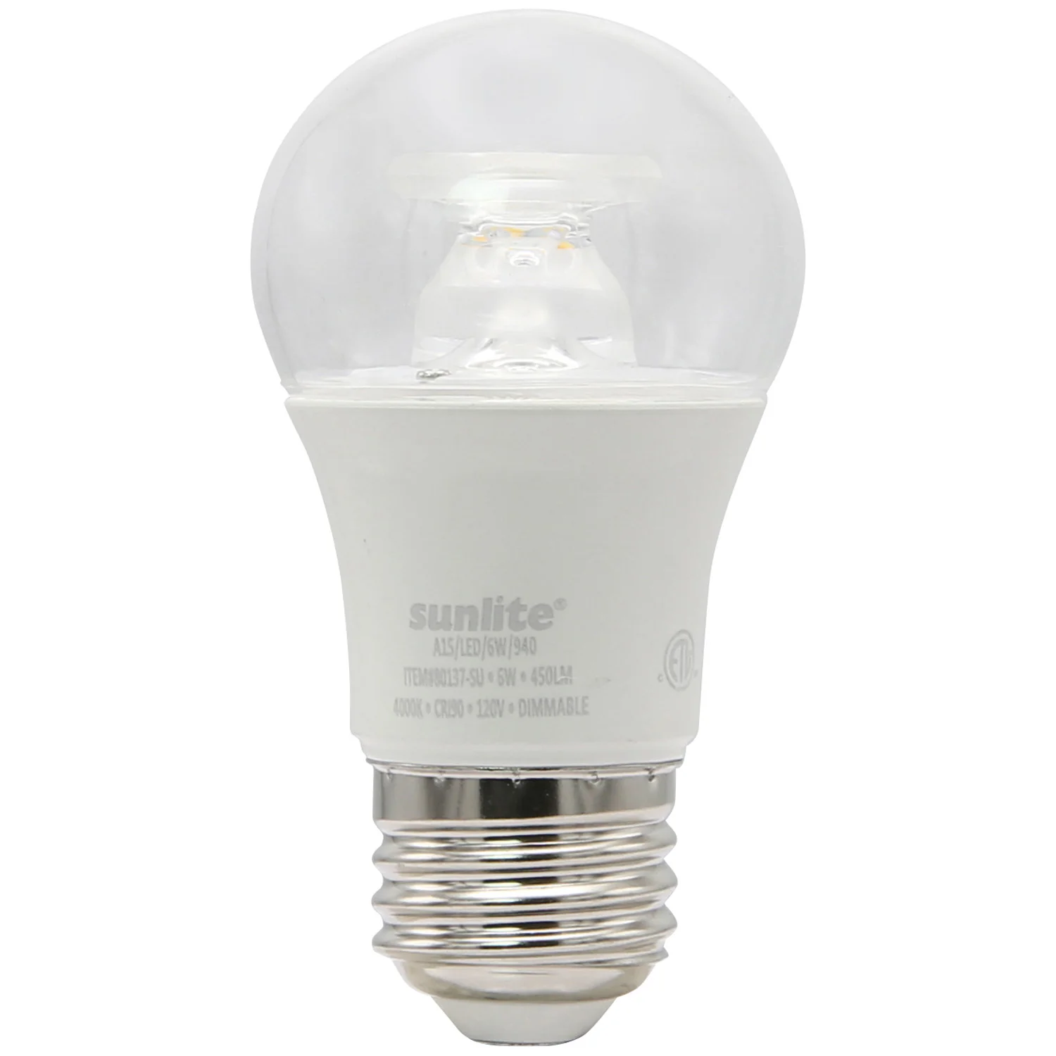 LED A15 Appliance Clear Light Bulb, 6 Watts (40W Equivalent), 450 Lumens, Medium Base (E26), 90 CRI, Dimmable, ETL Listed, Ceiling Fan, 4000K Cool White, 1 Count - Cheap-Us