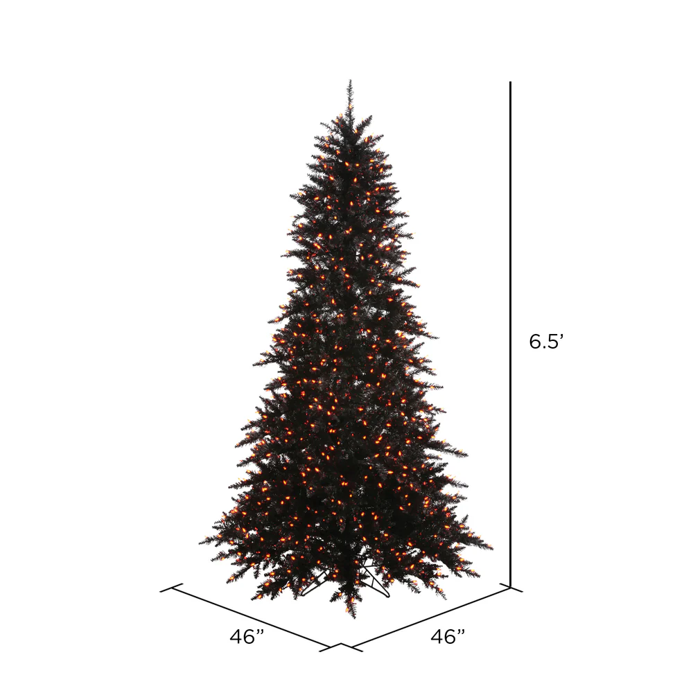 Vickerman 6.5' Black Fir Artificial Christmas Tree Orange  Dura-lit LED Lights - Cheap-Us