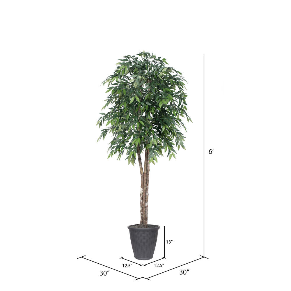 Vickerman 6' Artificial Green Smilax Deluxe Tree Gray Round Plastic Container. - Cheap-Us