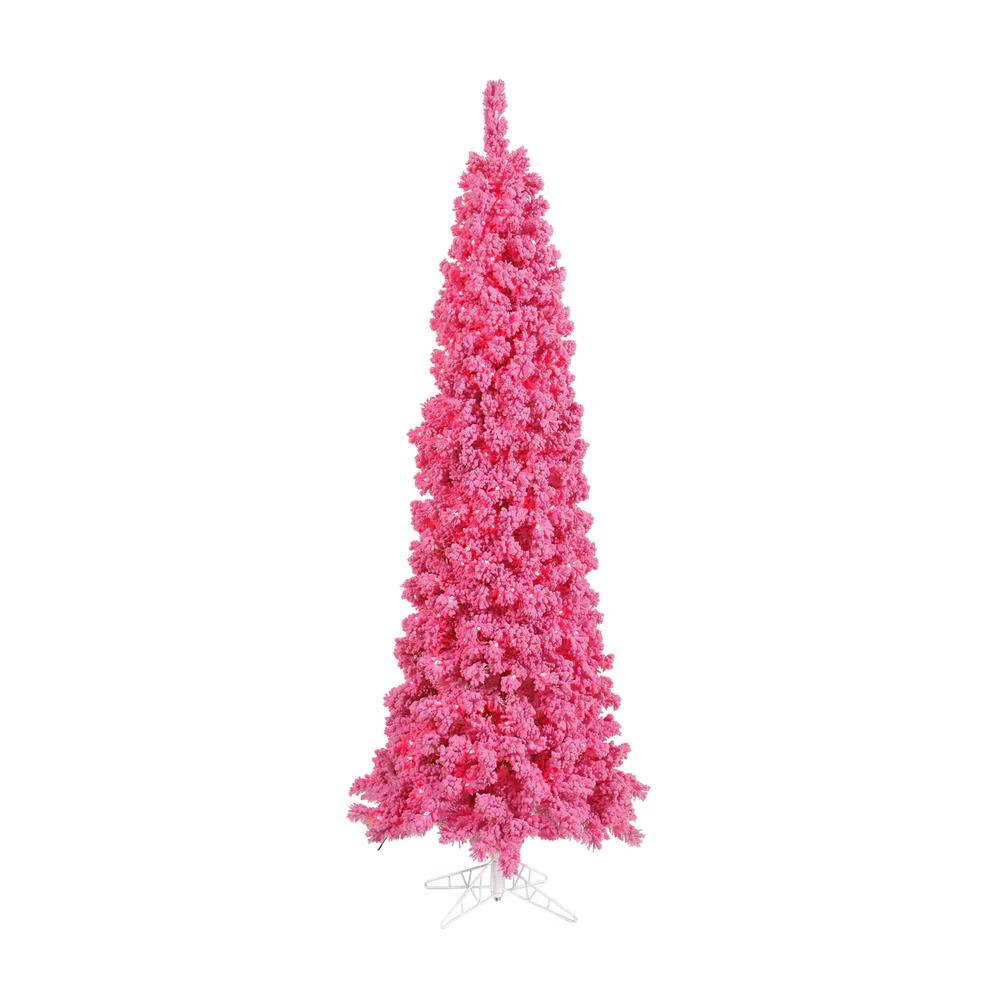 Vickerman 6.5' Unlit Flocked Pink Slim Fir Artificial Christmas Tree - Cheap-Us