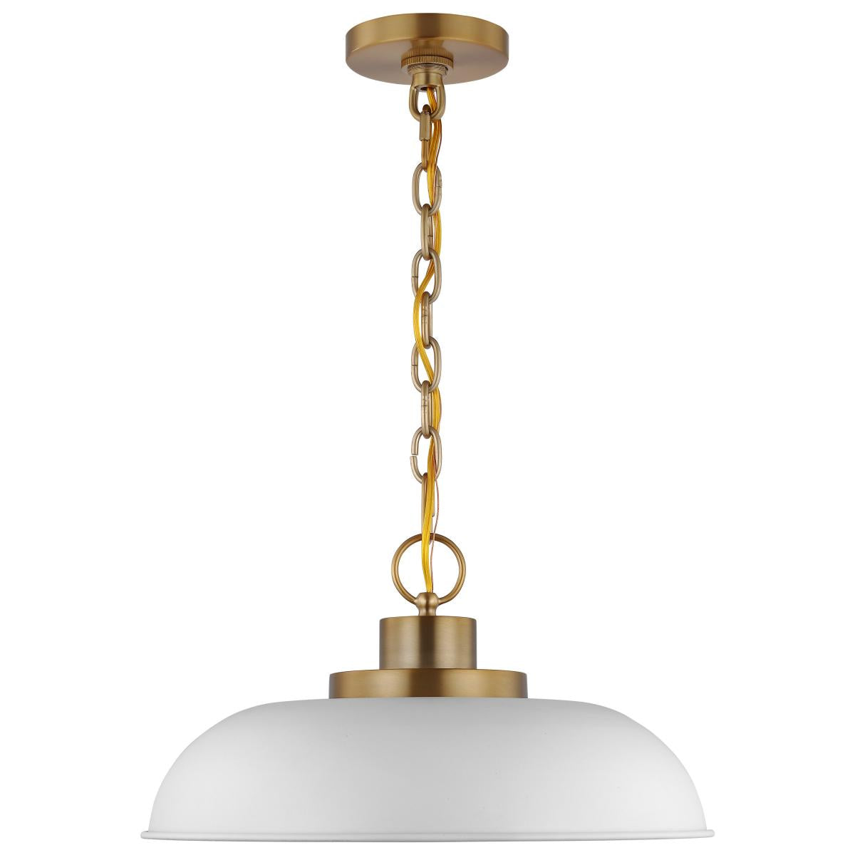 60-7480 COLONY 1 LIGHT SMALL PENDANT Colony; 1 Light; Small Pendant; Matte White with Burnished Brass - Cheap-Us