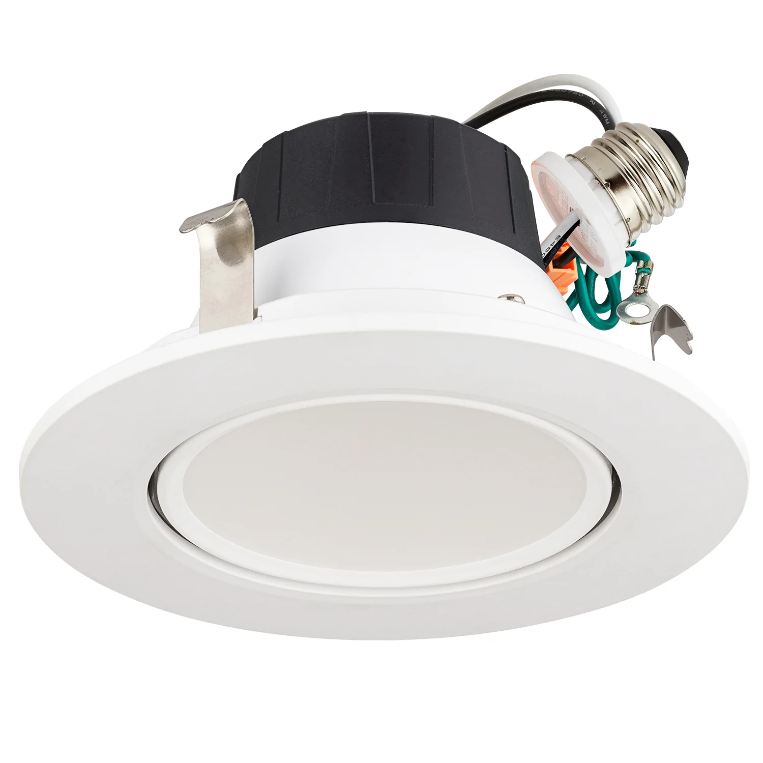 LED 4-Inch Round Retrofit Gimbal Recessed Downlight with Medium Base Adapter (E26), 8 Watts (65W Equivalent), 30 Degree Tilt, Dimmable, ETL Listed, Color Tunable 27K-50K, 6-Pack - Cheap-Us