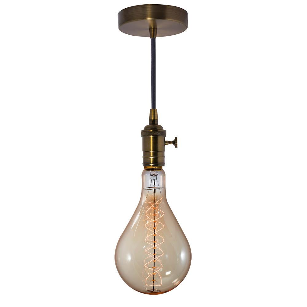 BULBRITE FIXTURES DIRECT WIRE PENDANT KIT VINTAGE BRONZE SOCKET WITH BLACK CORD AND INCANDESCENT PS56 MEDIUM SCREW (E26) 60W NON-DIMMABLE ANTIQUE LIGHT BULB 2200K/AMBER 1PK (810081) - Cheap-Us
