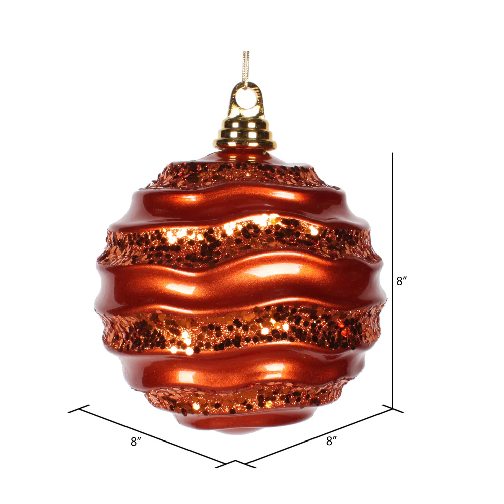 Vickerman 8' Orange Stripe Candy Finish Wave Ball Christmas Ornament with Glitter Accents - Cheap-Us