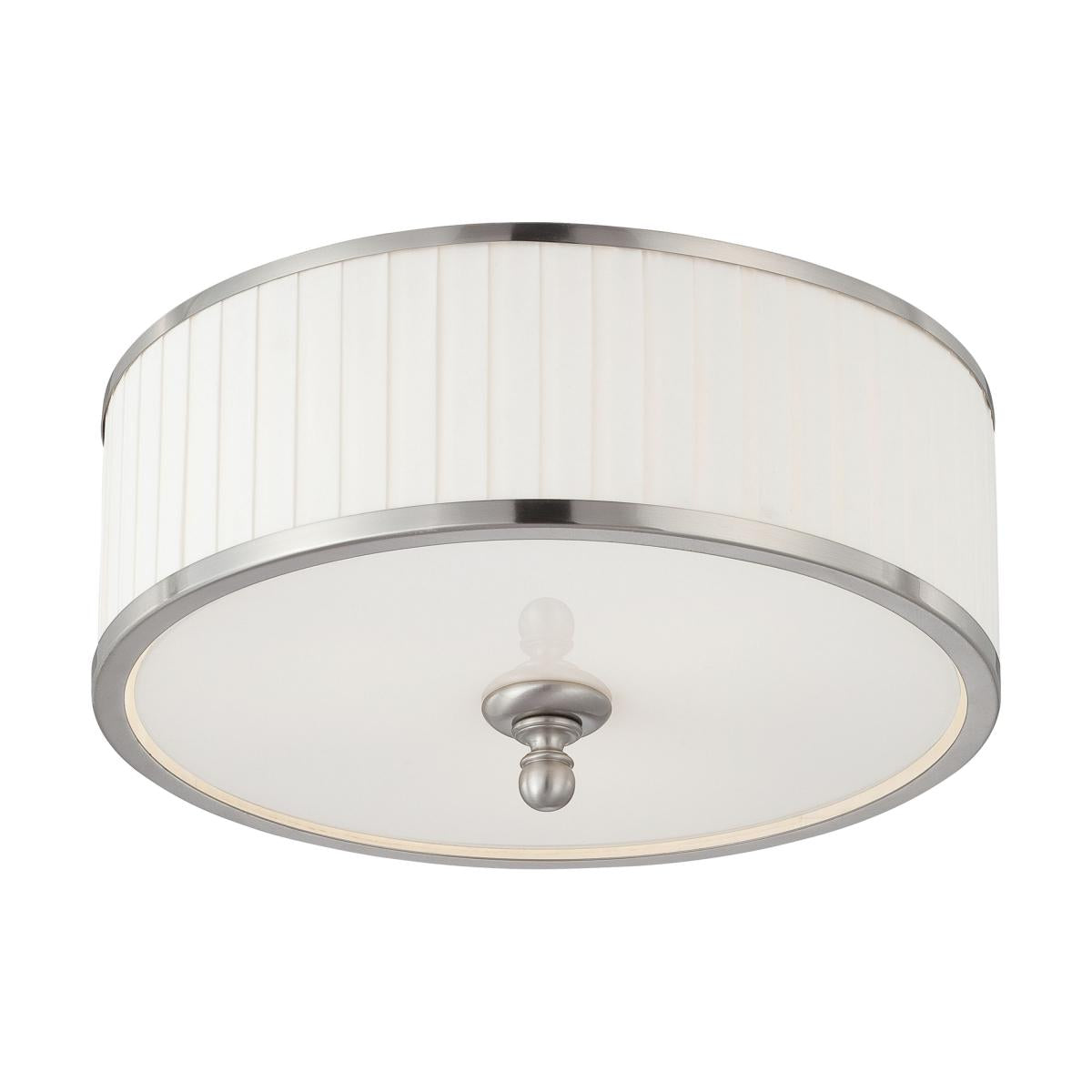 Satco Nuvo Candice 3 Light 15-Inch Brushed Nickel Finish Flush Dome/Semi-Flush Mount Ceiling Light With Pleated White Shade - 60W - 120V - Cheap-Us
