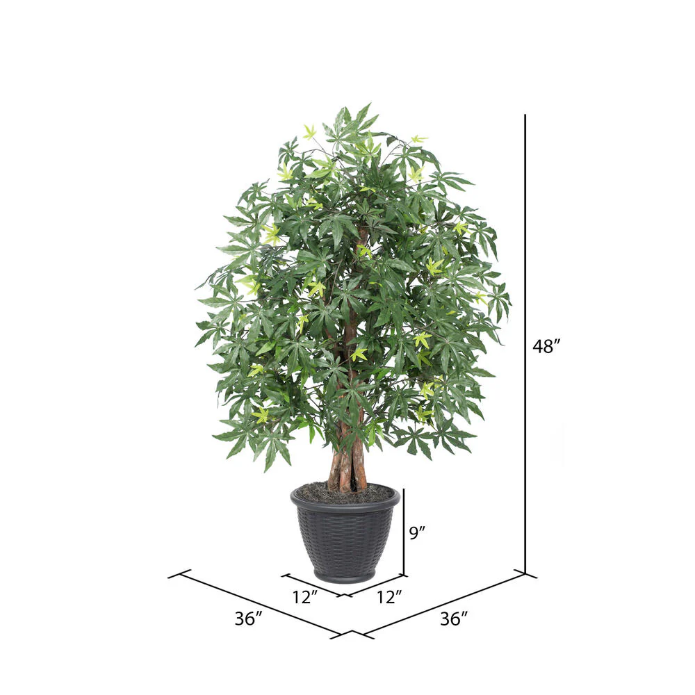 Vickerman 4' Artificial Japanese Maple Extra Full Bush Gray Round Plastic Container. - Cheap-Us