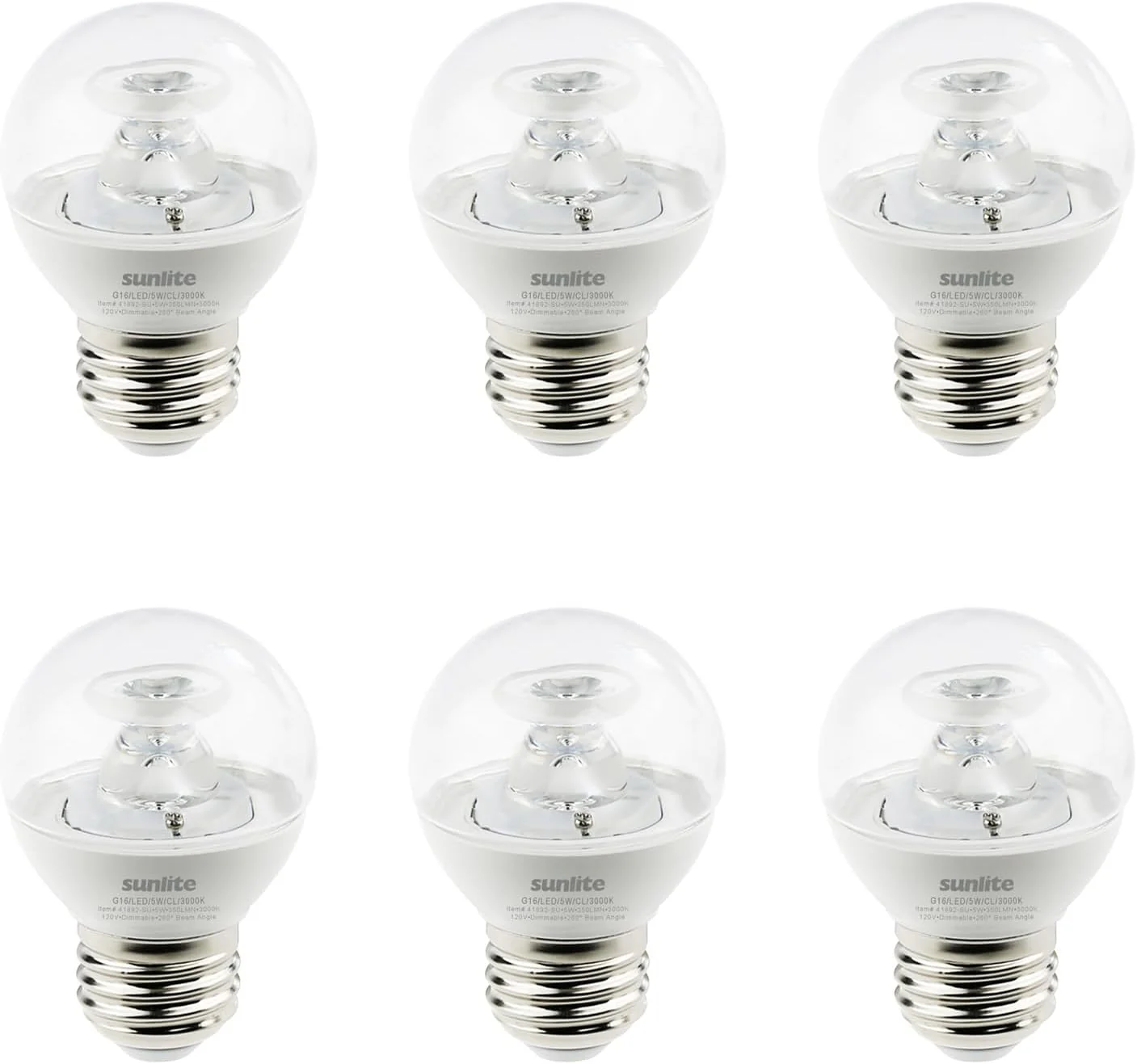 Sunlite LED G16 Decorative Clear Globe Light Bulb, 5 Watts (40W Equivalent), 350 Lumens, Dimmable, Medium E26 Base, 120 Volts, ETL Listed, 260 Degree Beam Angle, 3000K Warm White, 6 Pack - Cheap-Us