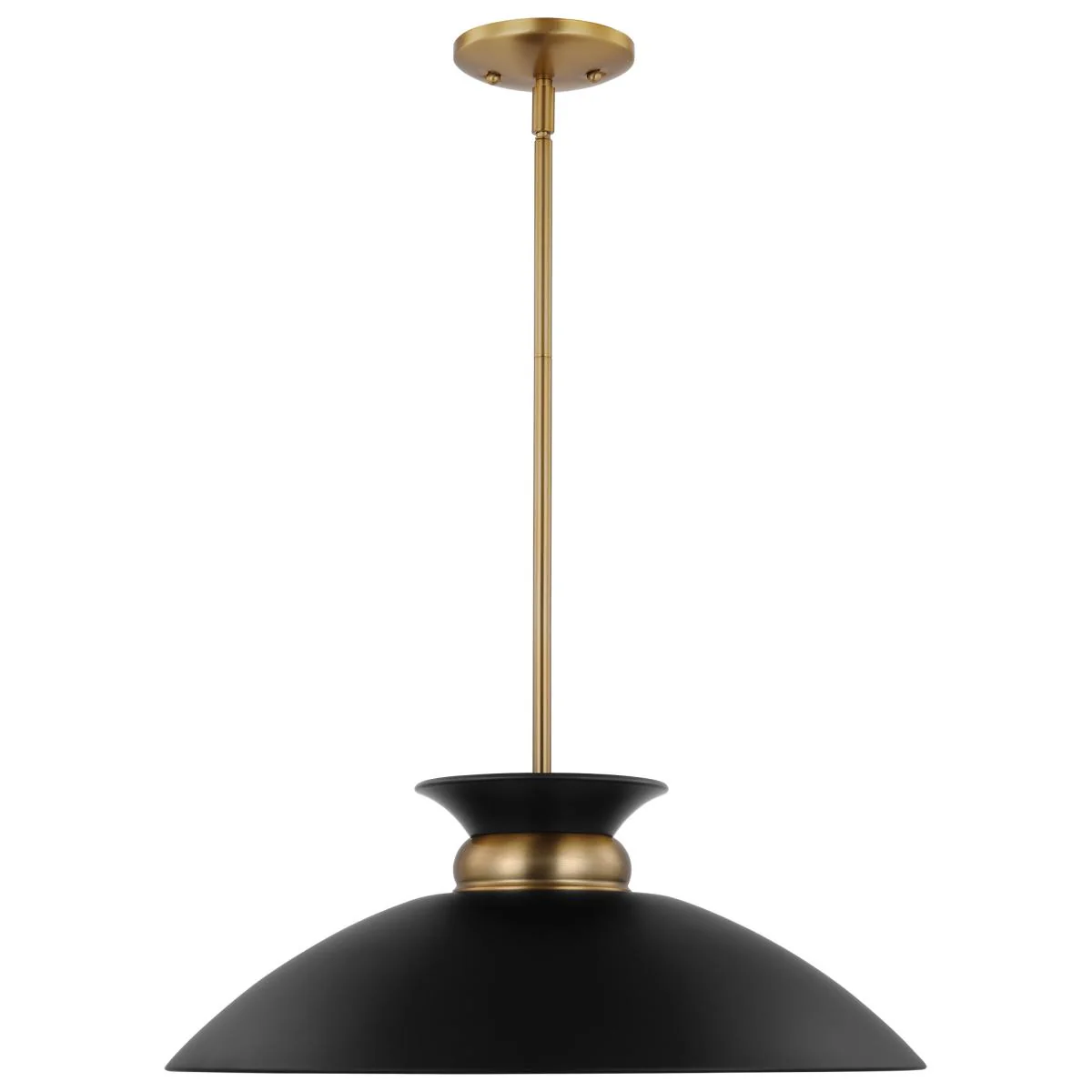 60-7461 PERKINS 1 LT MEDIUM PENDANT Perkins; 1 Light; Medium Pendant; Matte Black with Burnished Brass - Cheap-Us