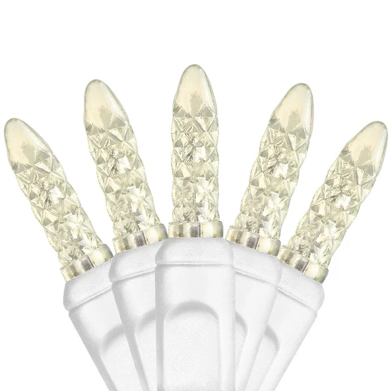 50 Light LED Mini Ice (M5) Light Set Warm White Bulbs on White Wire, Approx. 17'8