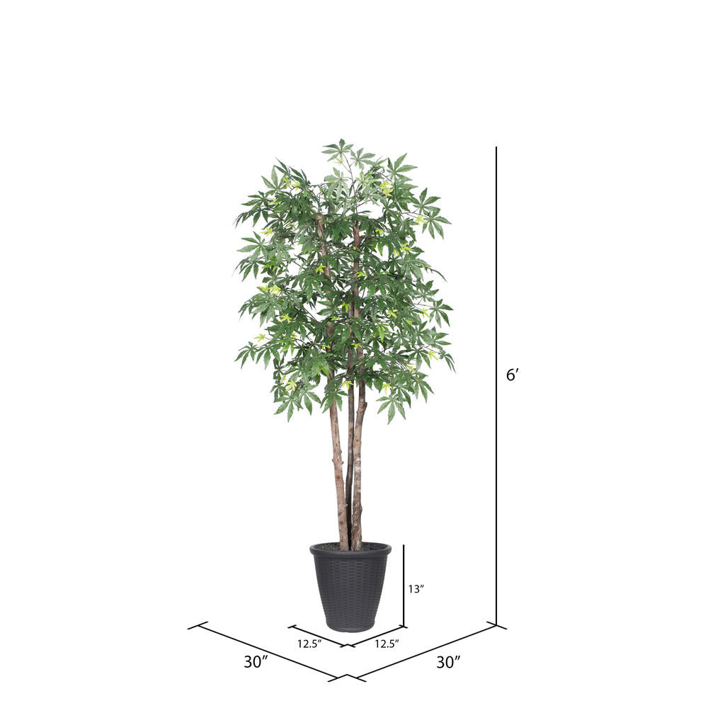 Vickerman 6' Artificial Japanese Maple Deluxe Tree Gray Round Plastic Container. - Cheap-Us