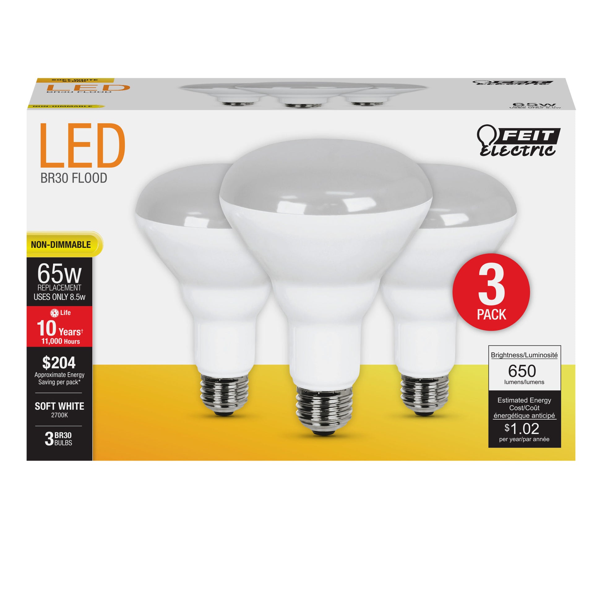 650 Lumen 2700K Non-Dimmable BR30 LED - Cheap-Us