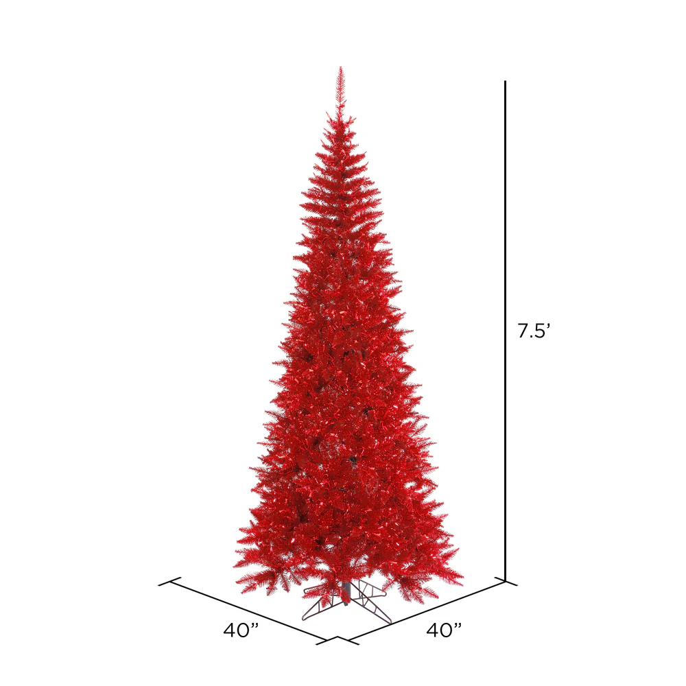 Vickerman 7.5' Tinsel Red Fir Slim Artificial Christmas Tree Unlit - Cheap-Us